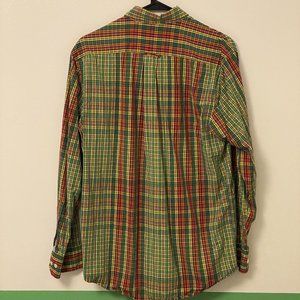 Izod, Size M, made in bangladesh, 100% Cotton, Plaid colors - green, red, yellow